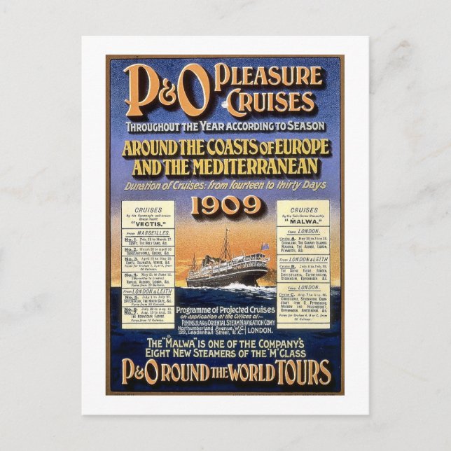 P&O Pleasure Cruises - Vintage Travel Poster Postcard (Front)