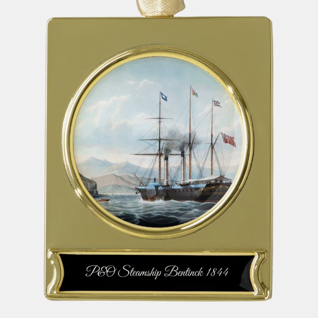 P&O steamship Bentinck 1844 Gold Plated Banner Ornament (Front)