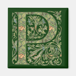 P Ornate Floral Leafy Monogram Magnet
