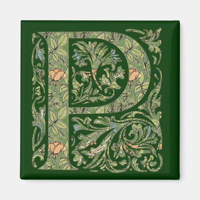 P Ornate Floral Leafy Monogram Magnet (Front)