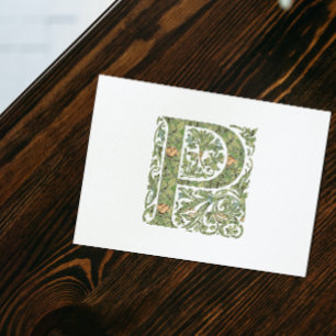 P Ornate Floral Leafy Monogram Postcard