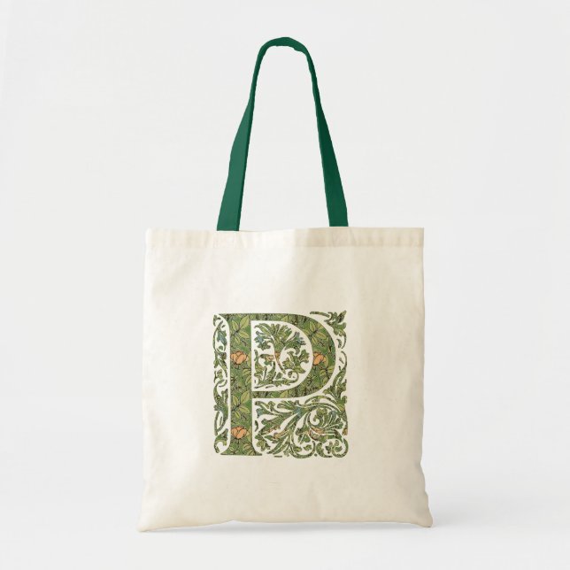 P Ornate Floral Leafy Monogram Tote Bag (Front)