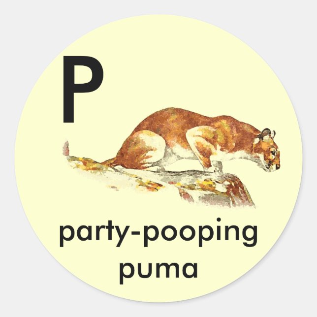 P - party-pooping puma classic round sticker (Front)