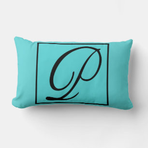 P - Single Initial P on Aqua Pillow