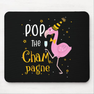 P The Champagne It's New Year! Funny Flamingo Drin Mouse Mat