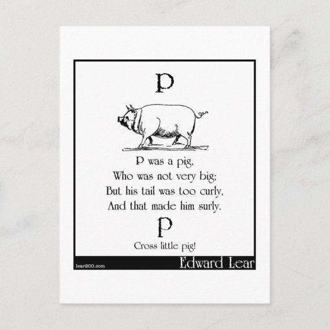 P was a pig postcard (Front)