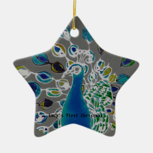 © P Wherrell Baby's first Christmas peacock Ceramic Tree Decoration