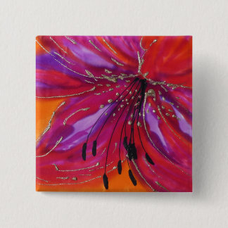 © P Wherrell Fine art lily painted on silk 15 Cm Square Badge