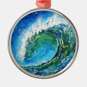 © P Wherrell Fine art oil painting wave ocean sea Metal Tree Decoration