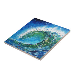 © P Wherrell Fine art oil painting wave ocean sea Tile
