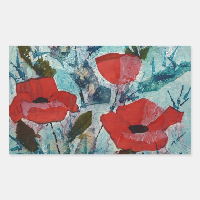 © P Wherrell Red poppies Fine art painting Rectangular Sticker (Front)