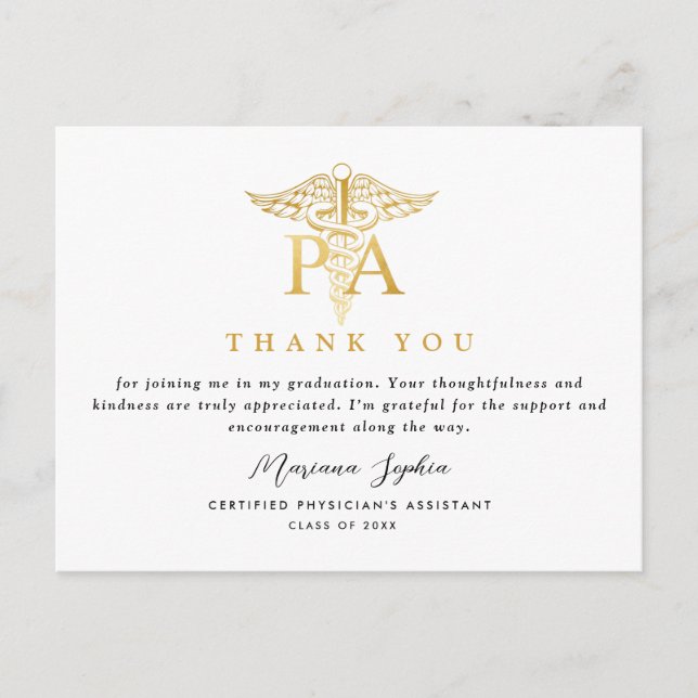PA Caduceus Graduation Thank You Postcard (Front)