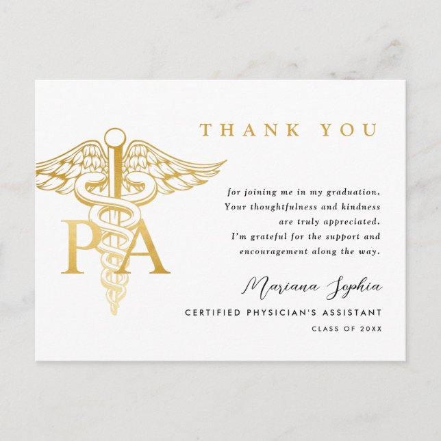 PA Caduceus Graduation Thank You Postcard (Front)