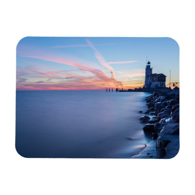 Paard van Marken lighthouse in a blue sunrise Magnet (Horizontal)