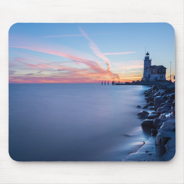 Paard van Marken lighthouse in a blue sunrise Mouse Mat (Front)