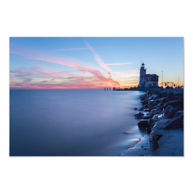 Paard van Marken lighthouse in a blue sunrise Photo Print (Front)