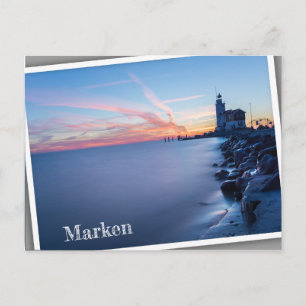 Paard van Marken lighthouse in a blue sunrise Postcard