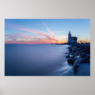 Paard van Marken lighthouse in a blue sunrise Poster