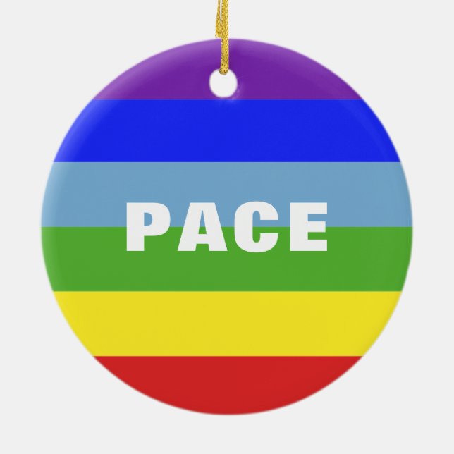 Pace – Peace – Frieden – Rainbow Colour Regenbogen Ceramic Tree Decoration (Back)