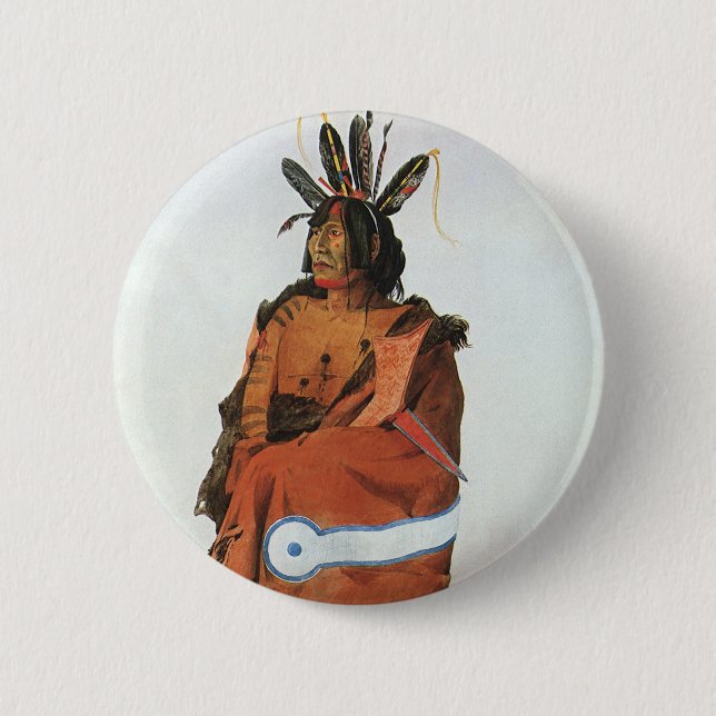 Pachtuwa-Chta, Arikara Warrior Portrait by Bodmer 6 Cm Round Badge (Front)