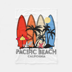 Pacific Beach California Retro Surfboard Vintage Fleece Blanket