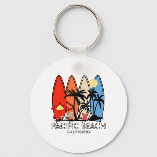 Pacific Beach California Retro Surfboard Vintage Key Ring