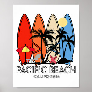 Pacific Beach California Retro Surfboard Vintage Poster