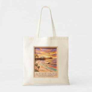 Pacific Beach San Diego 3D Textured Surfing Travel Tote Bag