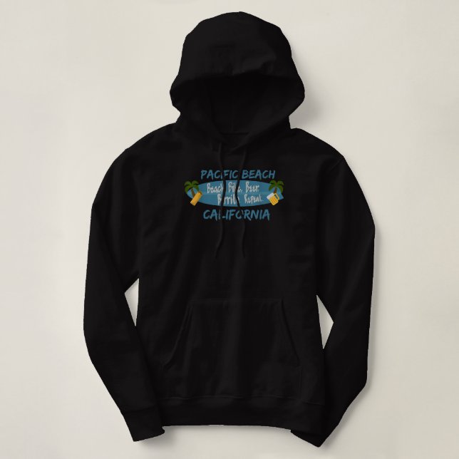 Pacific Beach  San Diego California Surf 92109 PB Hoodie (Design Front)