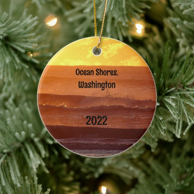 Pacific Beach Sunset Photo Ceramic Ornament (Tree)