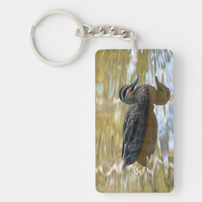 Pacific Black Duck Swimming on Golden Water Key Ring (Front)