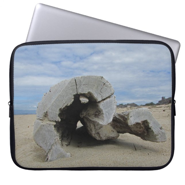 Pacific Coast Beach Driftwood on Sand Photograph Laptop Sleeve (Front)