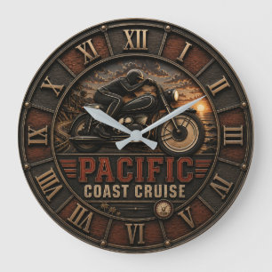 Pacific Coast Cruise Motorcycle Vintage Coastal Large Clock
