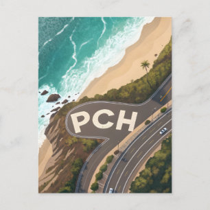 Pacific Coast Highway Aerial Travel Art Holiday Postcard