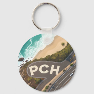 Pacific Coast Highway Aerial Travel Art Key Ring