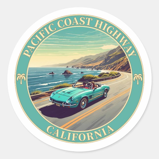 Pacific Coast Highway California Classic Round Sticker (Front)