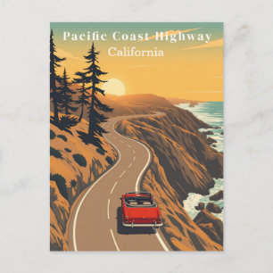 Pacific Coast Highway California Retro Coastal Postcard