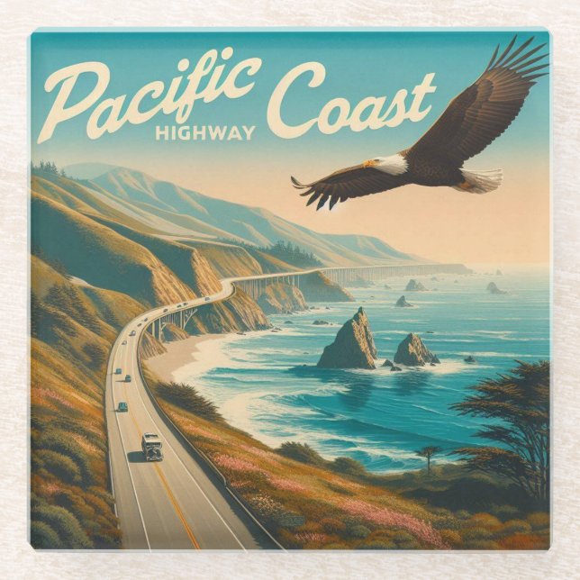 Pacific Coast Highway Eagle Glass Coaster (Front)