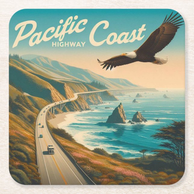 Pacific Coast Highway Eagle Square Paper Coaster (Front)