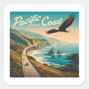 Pacific Coast Highway Eagle Square Sticker
