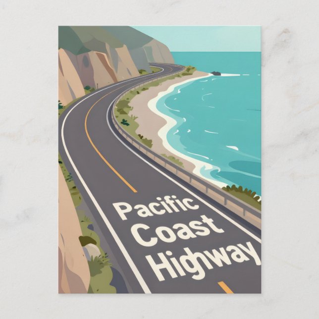 Pacific Coast Highway Graphic Travel Art Holiday Postcard (Front)