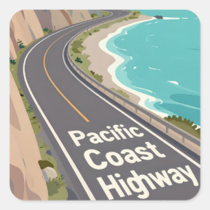 Pacific Coast Highway Graphic Travel Art Square Sticker