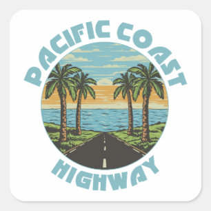Pacific Coast Highway Palm Trees Square Sticker