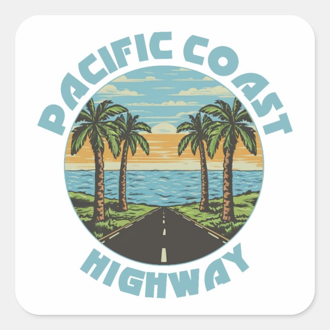Pacific Coast Highway Palm Trees Square Sticker (Front)