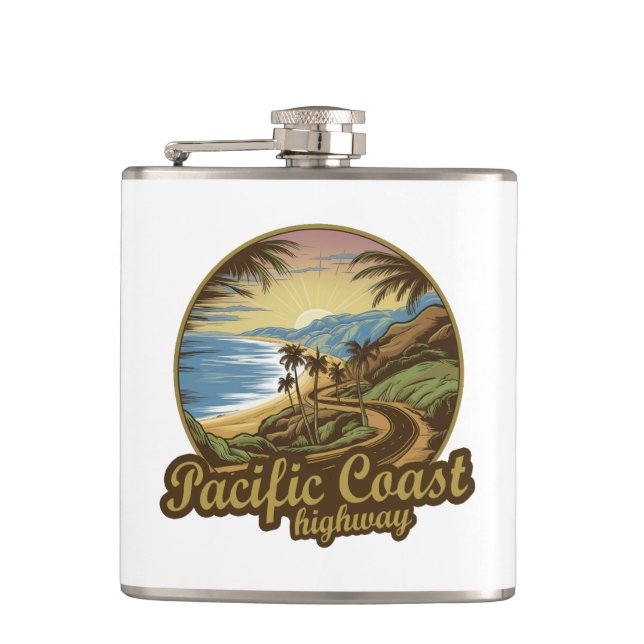 Pacific Coast Highway Retro Hip Flask (Front)