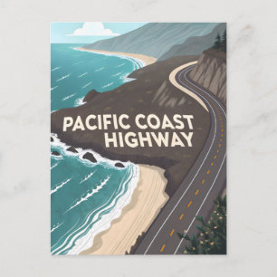 Pacific Coast Highway Retro Travel Art Holiday Postcard