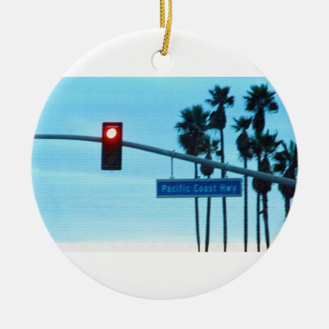 Pacific Coast Highway Sign California Beach Sky Ceramic Tree Decoration (Front)