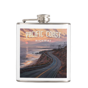Pacific Coast Highway Sunset Hip Flask