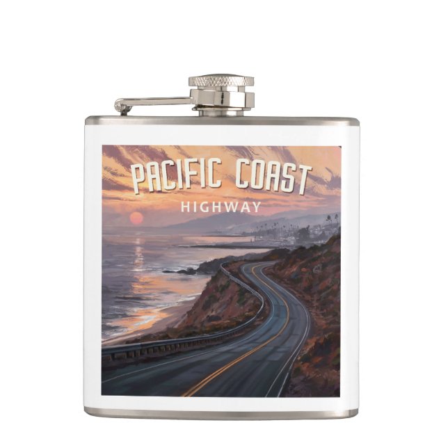 Pacific Coast Highway Sunset Hip Flask (Front)