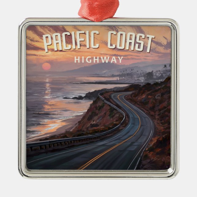 Pacific Coast Highway Sunset Metal Tree Decoration (Front)